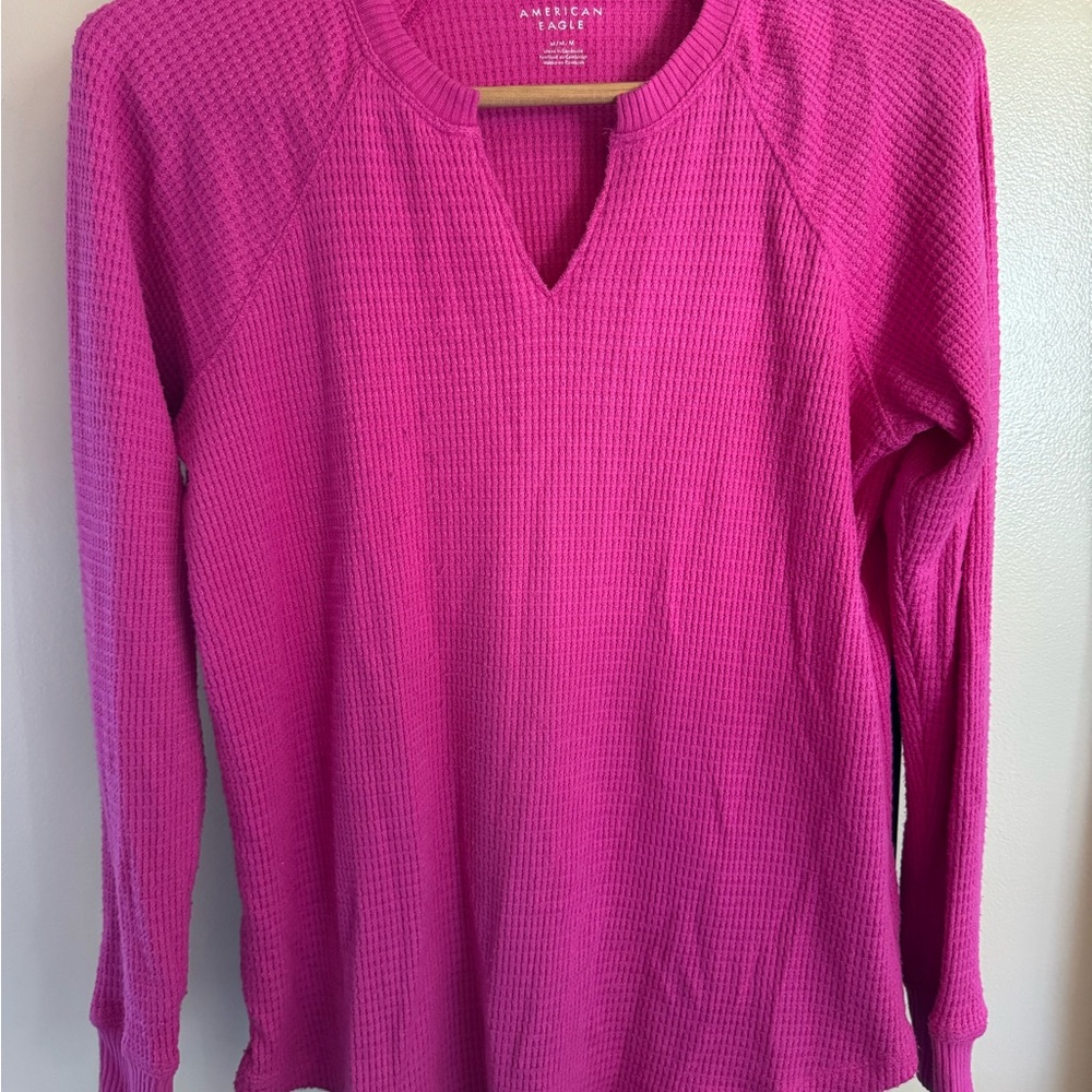 American Eagle Outfitters Fuchsia Waffle Knit Sweatshirt